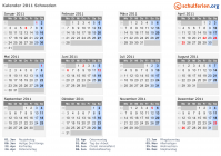 Kalender 2011 mit Ferien und Feiertagen Schweden