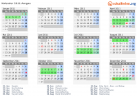 Kalender 2011 mit Ferien und Feiertagen Aargau