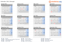 Kalender 2011 mit Ferien und Feiertagen Senegal