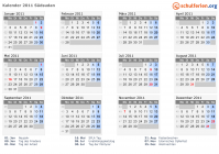 Kalender 2011 mit Ferien und Feiertagen Südsudan