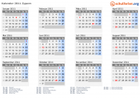 Kalender 2011 mit Ferien und Feiertagen Zypern