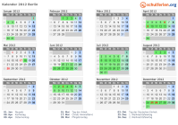 Kalender 2012 mit Ferien und Feiertagen Berlin