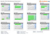 Kalender 2012 mit Ferien und Feiertagen Mecklenburg-Vorpommern