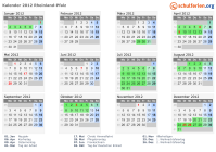 Kalender 2012 mit Ferien und Feiertagen Rheinland-Pfalz