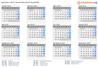 Kalender 2012 mit Ferien und Feiertagen Dominikanische Republik