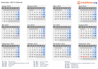 Kalender 2012 mit Ferien und Feiertagen Estland