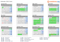Kalender 2012 mit Ferien und Feiertagen Caen
