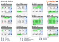 Kalender 2012 mit Ferien und Feiertagen Reims