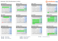 Kalender 2012 mit Ferien und Feiertagen Nordbrabant (mitte)