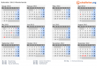 Kalender 2012 mit Ferien und Feiertagen Niederlande