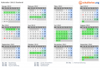 Kalender 2012 mit Ferien und Feiertagen Zeeland