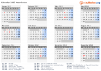 Kalender 2012 mit Ferien und Feiertagen Kasachstan