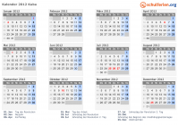 Kalender 2012 mit Ferien und Feiertagen Kuba
