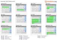 Kalender 2012 mit Ferien und Feiertagen Steiermark