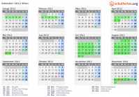 Kalender 2012 mit Ferien und Feiertagen Wien