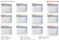 Kalender 2012 mit Ferien und Feiertagen Paraguay