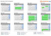 Kalender 2012 mit Ferien und Feiertagen Großpolen