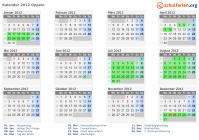 Kalender 2012 mit Ferien und Feiertagen Oppeln