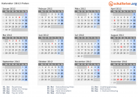 Kalender 2012 mit Ferien und Feiertagen Polen