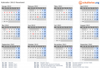 Kalender 2012 mit Ferien und Feiertagen Russland