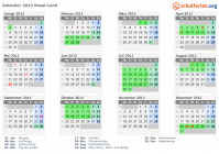 Kalender 2012 mit Ferien und Feiertagen Basel-Land