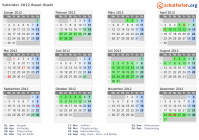 Kalender 2012 mit Ferien und Feiertagen Basel-Stadt