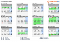 Kalender 2012 mit Ferien und Feiertagen Genf