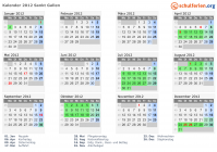 Kalender 2012 mit Ferien und Feiertagen Sankt Gallen