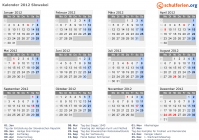 Kalender 2012 mit Ferien und Feiertagen Slowakei
