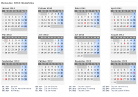 Kalender 2012 mit Ferien und Feiertagen Südafrika