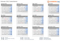 Kalender 2012 mit Ferien und Feiertagen Tadschikistan