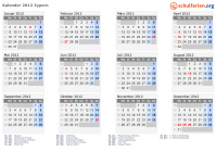 Kalender 2012 mit Ferien und Feiertagen Zypern