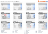 Kalender 2013 mit Ferien und Feiertagen Bosnien und Herzegowina