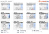 Kalender 2013 mit Ferien und Feiertagen Botsuana