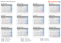 Kalender 2013 mit Ferien und Feiertagen Dänemark