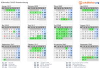 Kalender 2013 mit Ferien und Feiertagen Brandenburg
