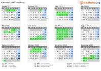 Kalender 2013 mit Ferien und Feiertagen Hamburg