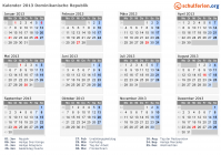 Kalender 2013 mit Ferien und Feiertagen Dominikanische Republik