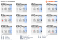 Kalender 2013 mit Ferien und Feiertagen Normandie