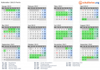 Kalender 2013 mit Ferien und Feiertagen Paris