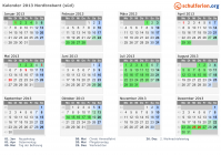 Kalender 2013 mit Ferien und Feiertagen Nordbrabant (süd)