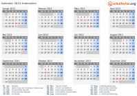 Kalender 2013 mit Ferien und Feiertagen Indonesien