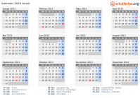 Kalender 2013 mit Ferien und Feiertagen Israel