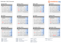 Kalender 2013 mit Ferien und Feiertagen Kanada