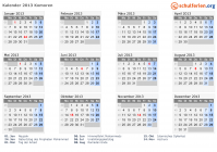 Kalender 2013 mit Ferien und Feiertagen Komoren