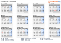 Kalender 2013 mit Ferien und Feiertagen Nordkorea