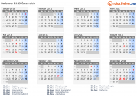 Kalender 2013 mit Ferien und Feiertagen Österreich