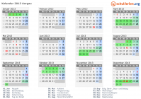 Kalender 2013 mit Ferien und Feiertagen Aargau