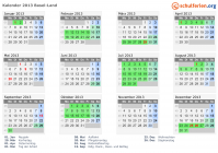 Kalender 2013 mit Ferien und Feiertagen Basel-Land