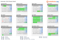 Kalender 2013 mit Ferien und Feiertagen Basel-Stadt